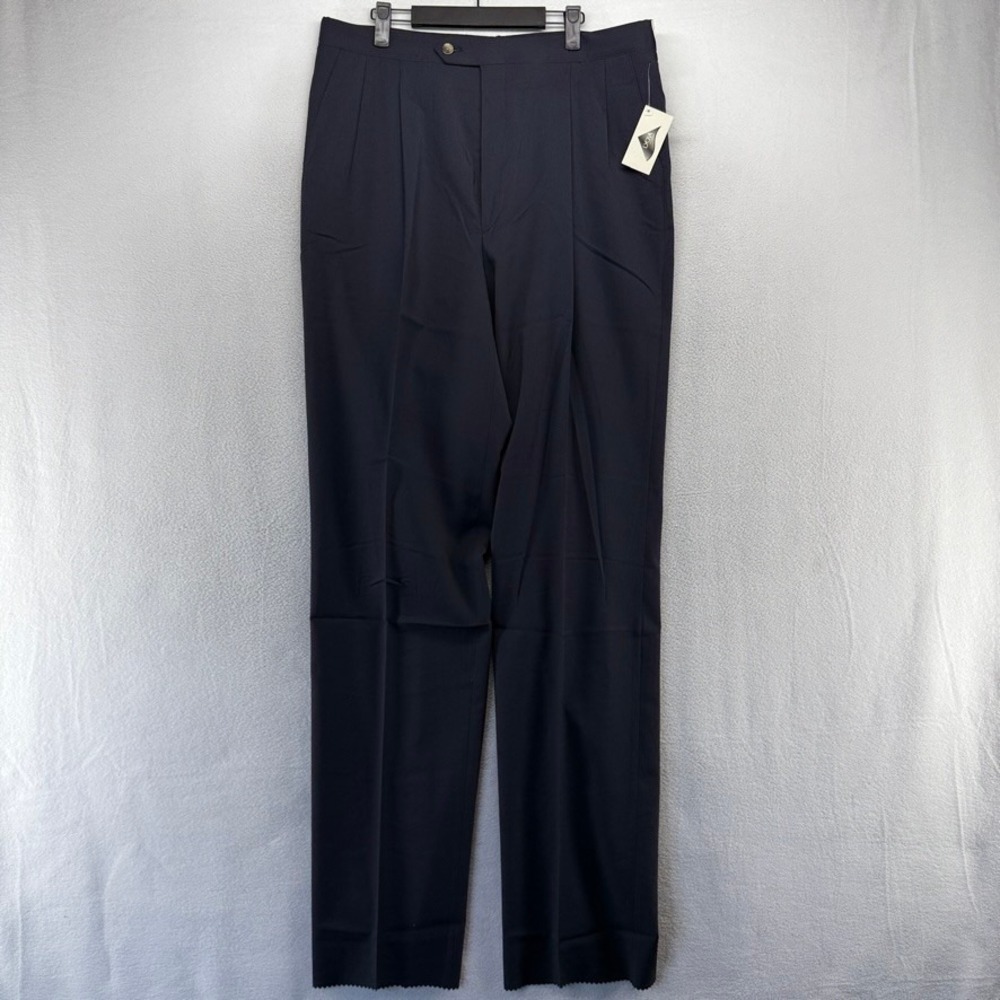 Vintage Pleated Trousers Men's 36 long Blue navy Sansabelt Wool Blend USA NEW